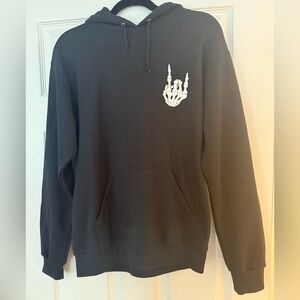 Men's Black Hoodie with Skeleton Hand Design